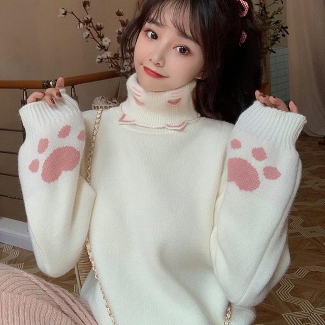 Hui Xuan Korean Fashion Sweet Turtleneck Knitted Pullover Women Kawaii
