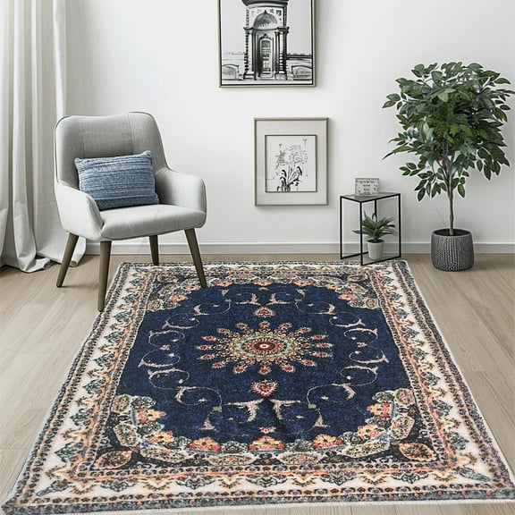 HuiMart 5'x7' Area Rugs for Living Room, Non Slip Machine Washable Vintage Indoor Rug