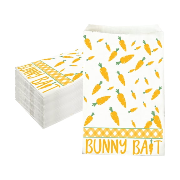 HuiXinOu 10 Pieces Easter Paper Gift Bags, Bunny Carrot Design Party Treat Bags for Easter Egg Hunt, Classroom Candy Bags and Goodie Bags