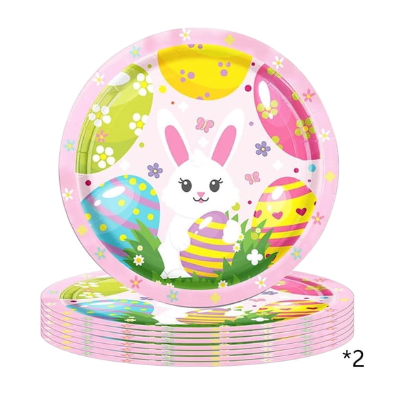 HuiXinOu 16 Count Easter Paper Plates With Easter Eggs Bunny For Spring Holiday Easter Party Supplies Disposable Platters Set for Table Settings and Holiday Decorations,A
