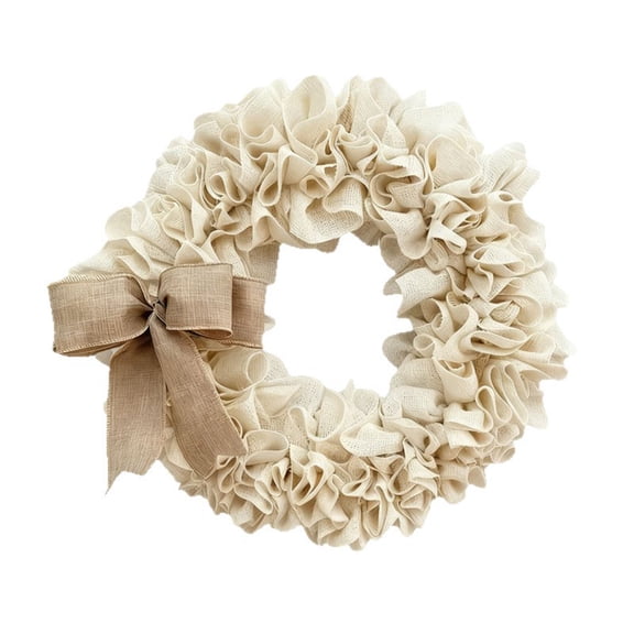 HuiXinOu 16 Inch Burlap Bow Wreath for Front Door Hanging Decor, Rustic Farmhouse Entryway Wall Decorations for Spring Easter Home Porch Welcome Decoration