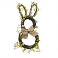 thumbnail image 1 of HuiXinOu 19.6in Easter Bunny Shaped Wreath with Green Leaves Bow Front Door Hanging Decor for Window Spring Easter Home Decoration, 1 of 9