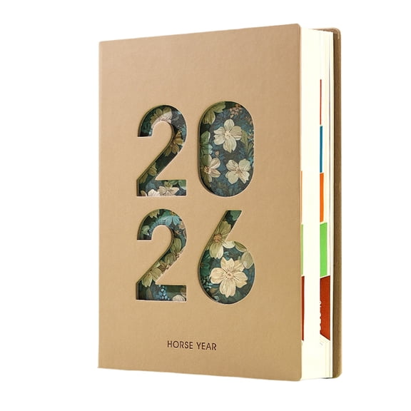 HuiXinOu 2026 Schedule Planner With Date Notes Includes Dated Calendar, Page Tabs, Bookmark, and Planning Stickers Gift for Students, Brown