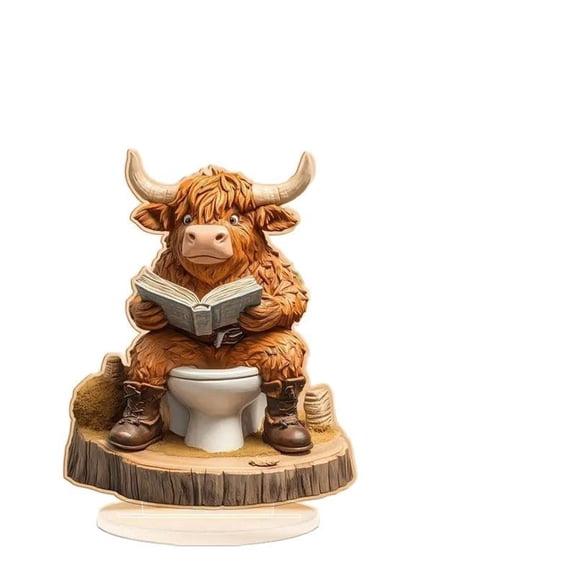 HuiXinOu 2D Bohemian Highland Cow Acrylic Decor, Flat Planar Design, Cute Cow Pattern, Perfect for Tabletop Decoration, Home and Office Bohemian Style Decor