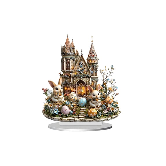 HuiXinOu 2D Printed Acrylic Easter Bunny Decoration, Flat Tabletop Ornament for Home Office Desk Bookshelf Spring Decor