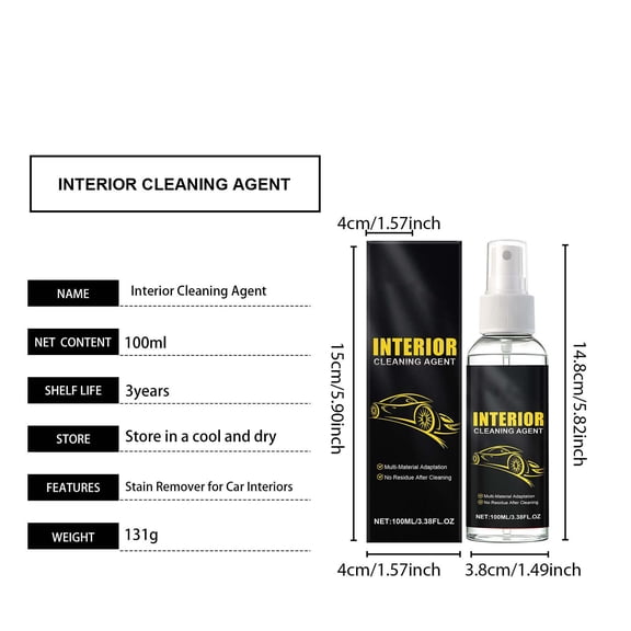 HuiXinOu 3.4oz Automotive Interior Cleaner, Gentle and Effective Formula, Removes Dirt and Stains from Car Interiors, Suitable for Seats, Dashboards and All Interior Surfaces