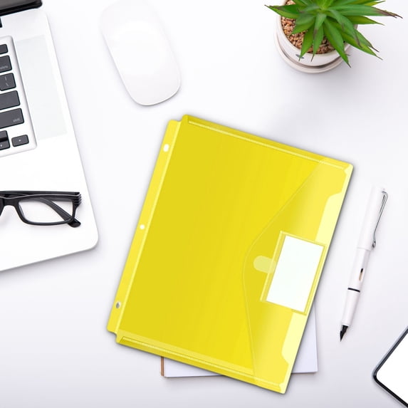 HuiXinOu 3-Hole Punch A4 Document Folder with Label, Clear Sheet Protector Pouch for Binder School Office Organization