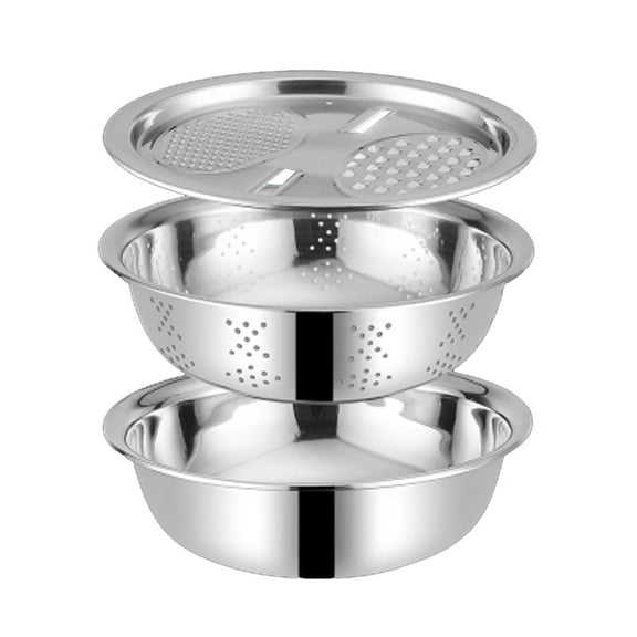 HuiXinOu 3-Piece Stainless Steel Colander Set Multi-Purpose Strainer Bowl for Washing Vegetables Fruits Rice Salad Kitchen Utensils