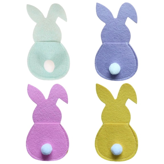 HuiXinOu 4-Color Easter Bunny Cutlery Set with Cutlery Bags Red and Green Accents Cute Rabbit Design for Easter Dinners Parties and Holiday Table Settings
