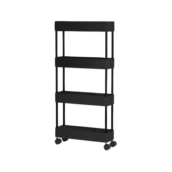HuiXinOu 4-Tier Slim Rolling Storage Shelf, Black Design, Mobile Shelving Unit, Multi-Purpose Organizer for Narrow Spaces in Kitchen, Bathroom, Laundry Room and Home