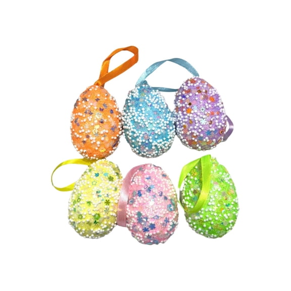 HuiXinOu 6 Pack Easter Egg Hanging Ornaments, Foam Decorative Eggs for Tree Wreath Garland Spring Party Decor, Resurrection Theme Scene Arrangement Props
