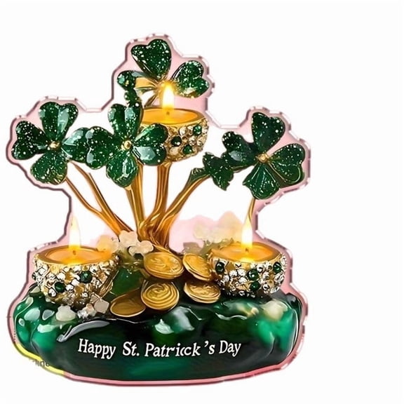 HuiXinOu Acrylic Four Leaf Clover Decor, Bohemian Style Candle Holder for St. Patrick's Day, Table Centerpiece for Home Bar