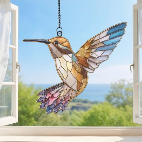 HuiXinOu Acrylic Owl Window Hanging Decoration Colorful 2D Animal Ornament for Home Garden Gift, 1 Hanging Ornament