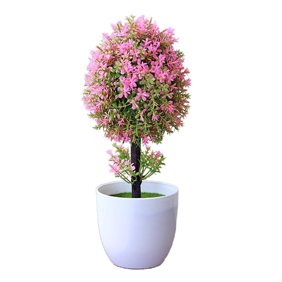 HuiXinOu Artificial Potted Plants for Home Desk Decor, Small Faux Bonsai Tree with Flowers, Spring Easter Table Centerpiece and Office Decoration