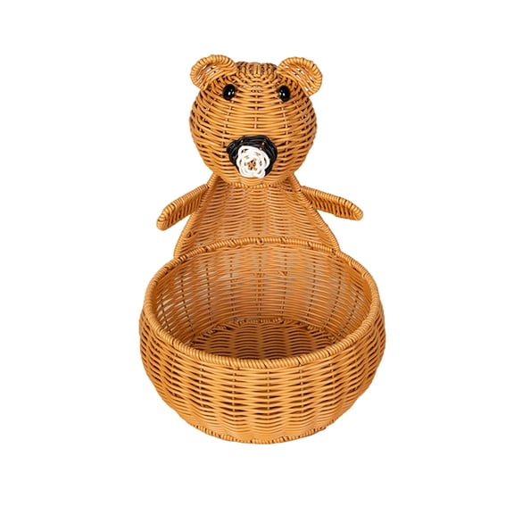 HuiXinOu Bear Shaped Faux Rattan Woven Storage Basket Decorative Organizer for Fruit Snacks Living Room Tabletop