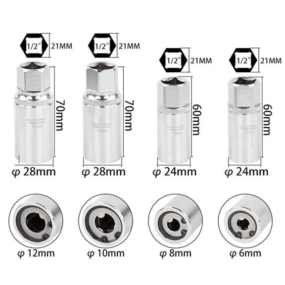 HuiXinOu Bolt Extractor Set, 4 Piece Broken Screw Remover Tool for 6/8/10/12mm Metric Bolts, Damaged Threaded Stud Puller Removal Socket Tool Kit