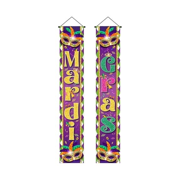 HuiXinOu Carnival Party Decorations Hanging Flags Banners with Mardi Gras Festival Couplets for Indoor Outdoor Birthday Holiday Atmosphere, C