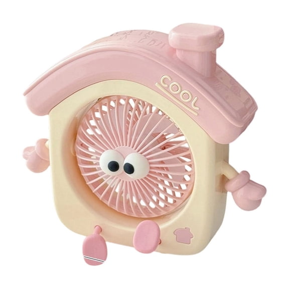 HuiXinOu Cartoon House Mini Desk Fan, Rechargeable Design, Cute Animation Style, Compact Size, Suitable for Home, Office, Bedroom and Youth Room, Provides Cool Air and Decorative Charm