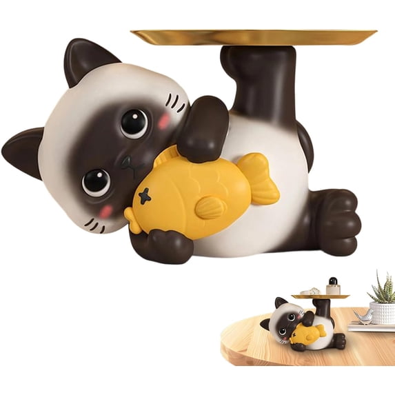 HuiXinOu Cat Resin Figurine Candy Dish Key Holder Tray for Entryway Table Living Room Bedroom Desk Decor Small Storage Bowl