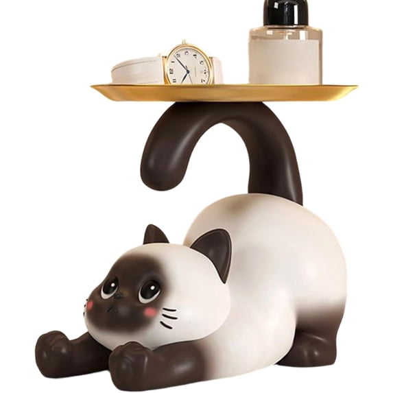 HuiXinOu Cat Resin Figurine Candy Dish Key Holder Tray for Entryway Table Living Room Bedroom Desk Decor Small Storage Bowl