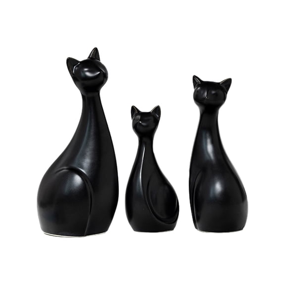 HuiXinOu Ceramic Cat Figurine Set 3 Piece Family Sculpture for Living Room Bookshelf Office Decor
