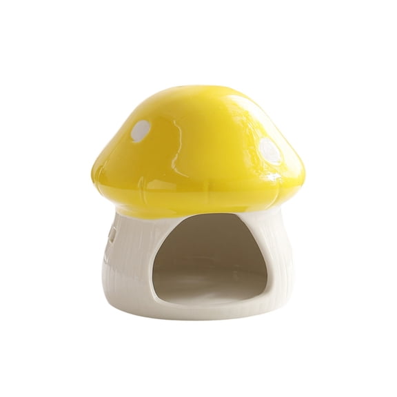 HuiXinOu Ceramic Hamster Hideout House, Mushroom Shape Small Pet Habitat Decor for Cage, Natural Woodland Theme Accessory for Hamsters Gerbils Mice