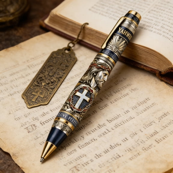 HuiXinOu Christian Cross Memorial Pen Religious Faith Ballpoint Pen Collectible Writing Pen for Church Members Prayer Groups Gift for Religious Loved Ones Daily Writing
