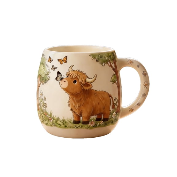 HuiXinOu Coffee Mug, Highlands Cow Ceramic Mug with Gift Box, Large 15oz Drinking Cup for Tea, Hot Chocolate, Cute Farmhouse Kitchen Gift Idea