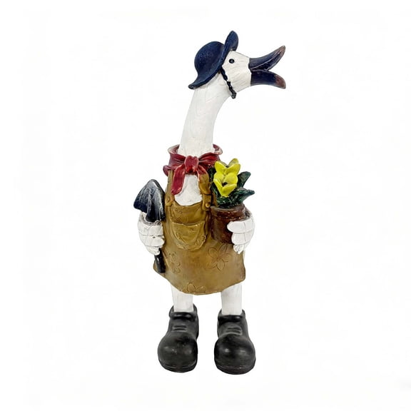 HuiXinOu Cute Gardener Duck Resin Statue Figurine with Small Planter Pot Decorative Ornament for Garden Patio Yard Home Indoor Outdoor Plant Decor