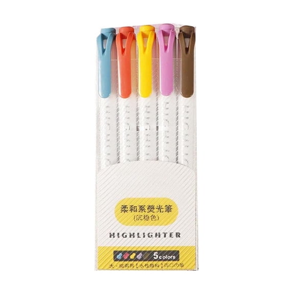 HuiXinOu Double-Ended Highlighters & Journal Pens Set - No-Bleed Pastel Markers for Students, Office, Note Taking, Planning, Bible Journaling, 10ml Ink, 5 PC, A
