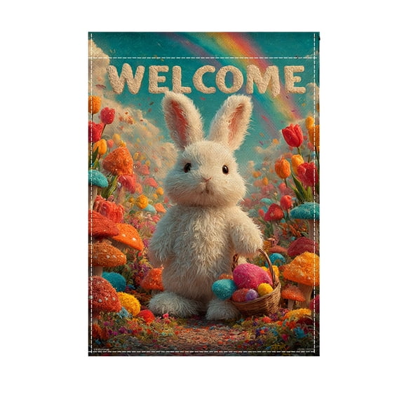 HuiXinOu Double Sided Easter Garden Flag, Spring Bunny Egg Floral Design for Outdoor Yard Porch Decoration, 28x40 Inch