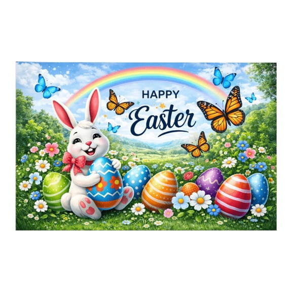 HuiXinOu Easter Banner, 59x39 Inches Happy Easter Backdrop, Spring Theme Party Decoration for Wall, Yard, Fence, Indoor Outdoor