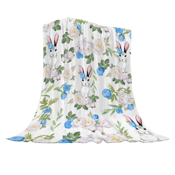 HuiXinOu Easter Blanket 51x59 Inches Bunny Easter Eggs Print Plush Sofa Bed Throw For Spring Holiday Decoration Cozy Home Decor Gift