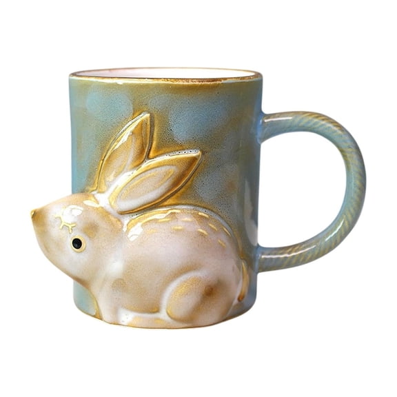 HuiXinOu Easter Bunny Ceramic Coffee Mug Handmade Tea Cup for Office Home Daily Drinkware Spring Holiday Gift Giving Use