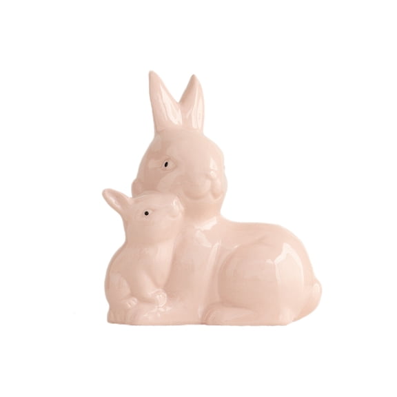 HuiXinOu Easter Bunny Ceramic Figurine, Cute Belly Embracing Design with Velvet Accent, Spring Craft Decoration Perfect for Home Desktop and Easter Display