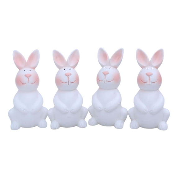 HuiXinOu Easter Bunny Decorations - Set of 4 White Plastic Rabbit Figurines for Spring Home Decor, Living Room Tabletop Ornaments and Holiday Craft Displays