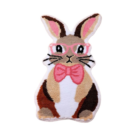 HuiXinOu Easter Bunny Flocked Door Mat, Soft Plush and Absorbent, Non-Slip Carpet, Suitable for Bathroom, Bedroom, Living Room, Perfect Holiday and Spring Home Decor Accent