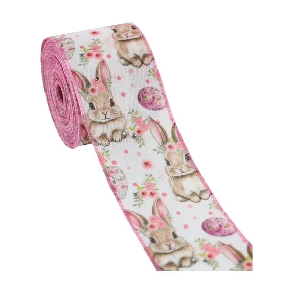 HuiXinOu Easter Bunny Ribbon 15ft x 2.5in, Spring Pastel Colored Craft Ribbon for Gift Wrapping Floral Arrangements DIY Bows