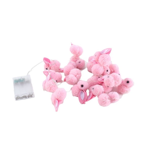 HuiXinOu Easter Bunny String Lights - Battery Operated Pink Fluffy Rabbit Fairy Lights, 10ft 20 LEDs for Party Bedroom Garden Balcony Camping Decor