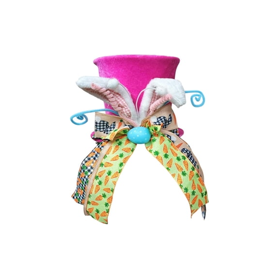 HuiXinOu Easter Bunny Tree Topper Hat with Bow Foldable Compressible Tree Top Star Decor for Christmas Easter Holiday Tree Decoration