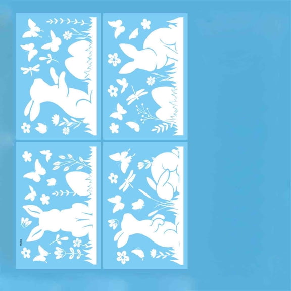 HuiXinOu Easter Bunny Window Clings Cartoon Style White Jumping Rabbits Stickers Set of 4 Sheets for Spring Festival Home Family Party Decorations
