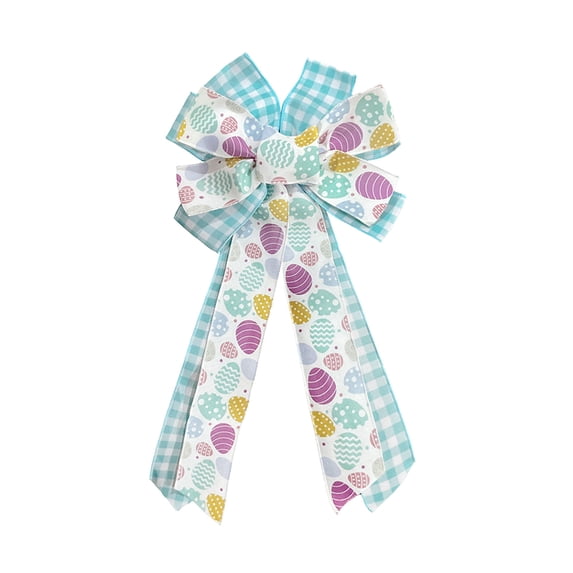 HuiXinOu Easter Bunny and Egg Printed Ribbon, Colorful Bow Garland Decoration, Indoor and Outdoor Party Decor for Spring Holiday and Celebration