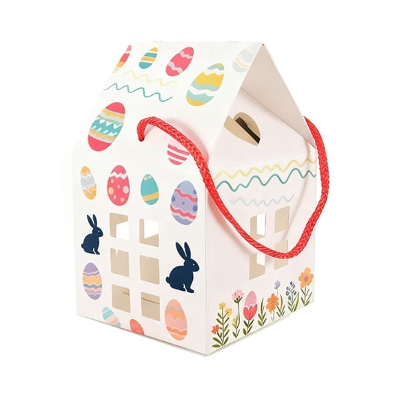 HuiXinOu Easter Candy Box, House Shaped Holiday Gift Box with 10 Pieces for Candy Storage, Easter Basket Stuffers, Kids Easter Egg Hunt Party Supplies