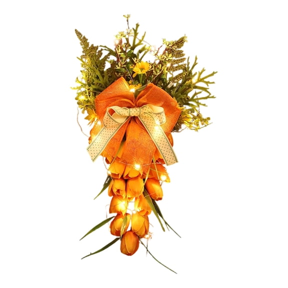 HuiXinOu Easter Carrot Wreath, 17in Front Door Decoration with Bows, Spring Wall Hanger for Home, Indoor Outdoor Holiday Decor