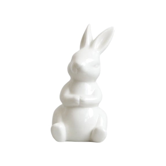 HuiXinOu Easter Ceramic Bunny Figurine, Cute White Rabbit Home Decor for Living Room Desktop Shelf, Spring and Holiday Tabletop Decoration