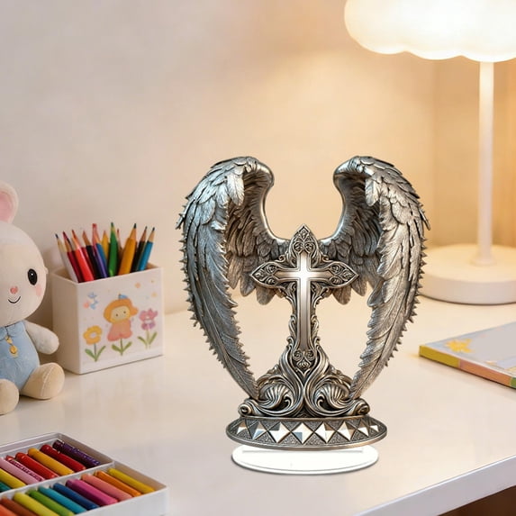 HuiXinOu Easter Cross Shape Wing Acrylic Stand Tabletop Decor for Living Room Office Desk Display