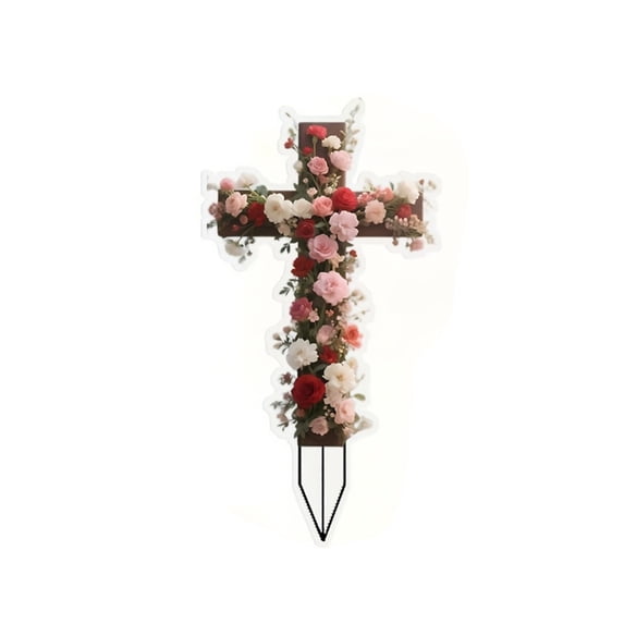 HuiXinOu Easter Cross Yard Sign, Acrylic Patio Insert for Outdoor Holiday Decor, Garden, Lawn, and Seasonal Festival Decoration