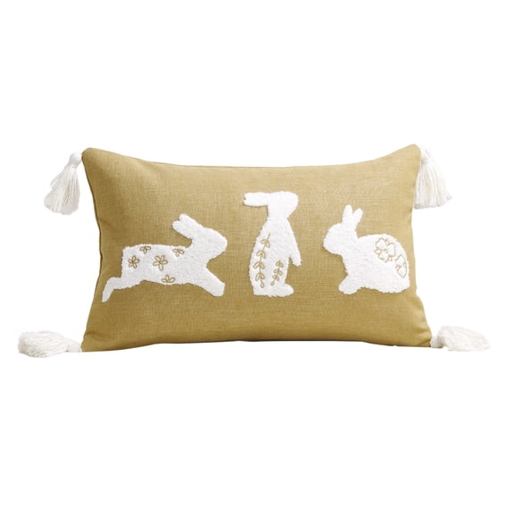 HuiXinOu Easter Cute Rabbits Throw Pillow Cover Stereoscopic Embroidered Pillowcase For Dorms Suitable For Sofa And Chair Decorative Easter Decorative Pillowcases, Yellow
