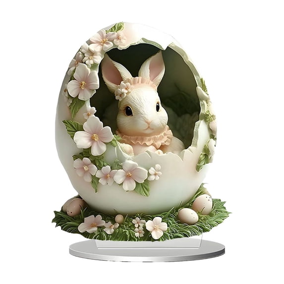 HuiXinOu Easter Decorations Acrylic Ornaments Set with Rabbit and Easter Egg Patterns, 2D Flat Hanging Decor, Cute Desktop Bunny Figurines for Spring Holiday Home Party Tabletop Decorations