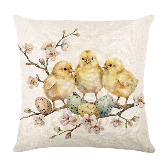 HuiXinOu Easter Decorative Pillow, Bunny and Chick Patterned Egg Print Cushion, Soft Comfortable Throw Pillow, Suitable for Sofa, Bedroom, Living Room Holiday Decoration